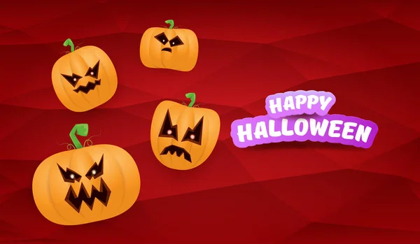 Halloween Horizontális web Banner vagy poszter Halloween ijesztő tök banda elszigetelt piros alapon. Funky gyerekek Halloween koncepció háttér köszöntő szöveg — Stock Vector