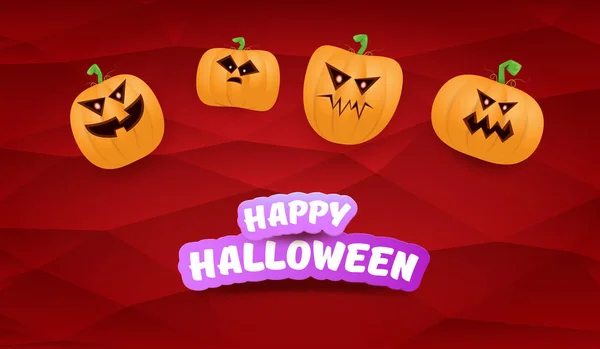 Halloween Horizontal Web Banner oder Poster mit Halloween gruseligen Kürbissen Gang isoliert auf rotem Hintergrund. Irre Kinder Halloween-Konzept Hintergrund mit Grußtext — Stockvektor
