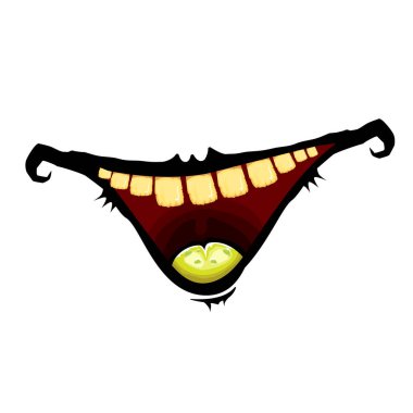 Beyaz arka planda çürük dişli komik zombi ağızlı vektör çizgi filmi. Mutlu Cadılar Bayramı çocukları tişört tasarlama şablonu.