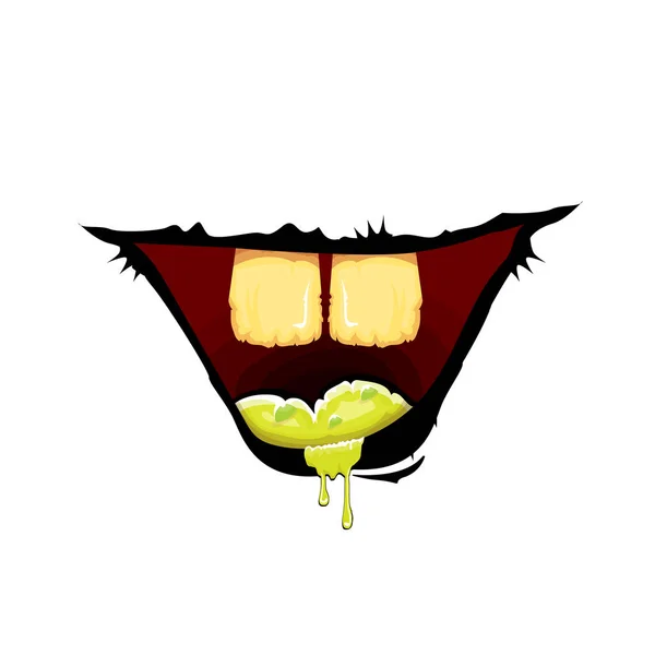 Vector Cartoon lustige Zombie-Monster Mund mit faulen Zähnen isoliert auf weißem Hintergrund. Vector Happy Halloween Kinder T-Shirt Design-Vorlage mit flippigem Monstermund — Stockvektor