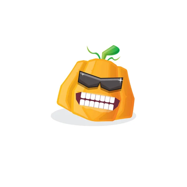 Vektor lustige Cartoon-Kürbisfigur mit Sonnenbrille isoliert auf weißem Hintergrund. Funky lächelnd Herbstgemüse Charakter. Halloween-Cartoon lächelnder Kürbis — Stockvektor