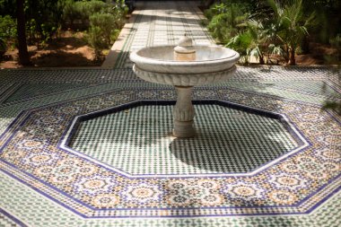 Arka plandaki parkta güzel bir çeşme