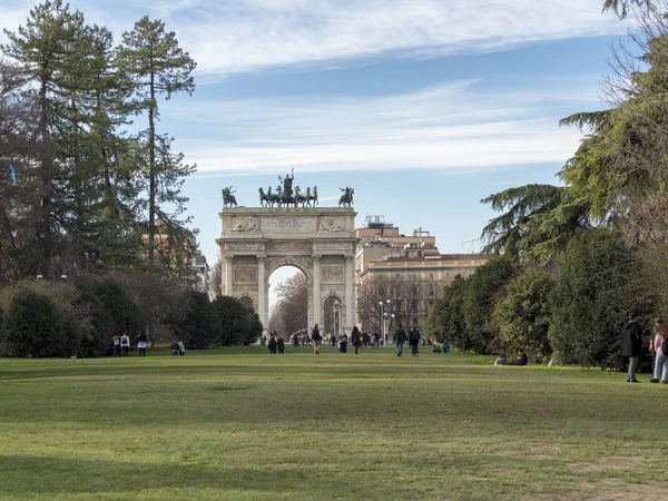 Milano Lombardiet Italien Historiska Bågen Kallas Arco Della Pace Och — Stockfoto