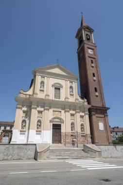 Cephe ve Crescentino, Vercelli, Piedmont, İtalya San Grisante Kilisesi'nin çan kulesi