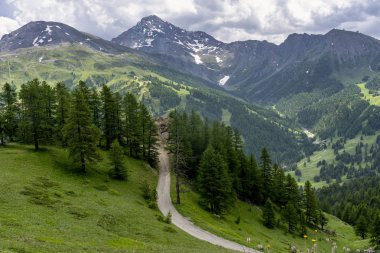 Dağ manzara Colle dell'Assietta ve Colle delle yol boyunca Finestre, Turin, Piedmont, İtalya, yaz