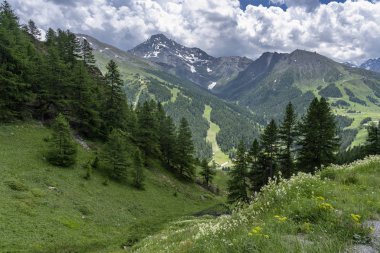 Dağ manzara Colle dell'Assietta ve Colle delle yol boyunca Finestre, Turin, Piedmont, İtalya, yaz