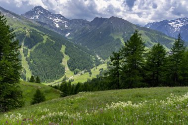 Dağ manzara Colle dell'Assietta ve Colle delle yol boyunca Finestre, Turin, Piedmont, İtalya, yaz