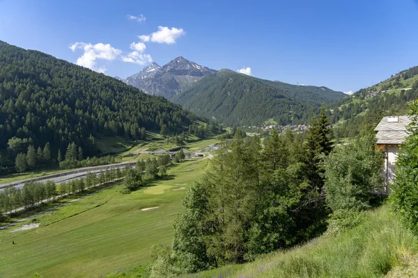 Vale Chisone Paisagem Montanhosa Longo Estrada Para Sestriere Turim Piemonte — Fotografia de Stock