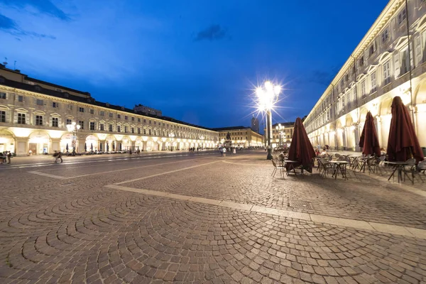 Turín Piamonte Italia Plaza San Carlo Noche — Foto de Stock