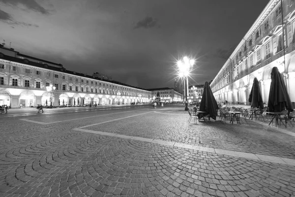 Turin Piemonte Italien San Carlo Torget Nattetid Svart Och Vitt — Stockfoto