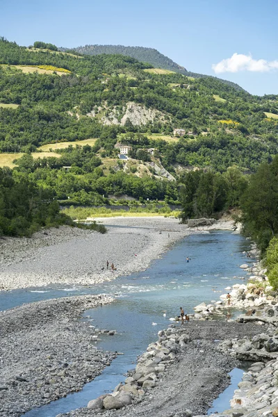 Fiume Trebbia dal ponte di Bobbio — Foto Stock