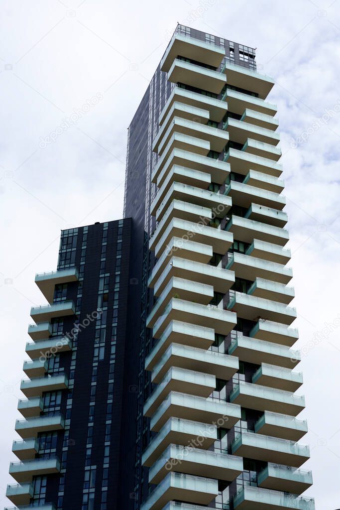 Milan, Lombardy, Italy: modern buildings in Alvar Aalto square. Torre Solaria, the highest residential building in Italy