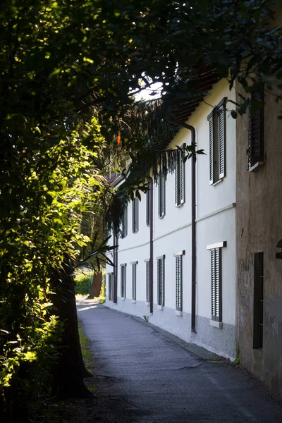 Gorgonzola Mediolan Lombardia Włochy Kanał Martesana Stare Budynki Wzdłuż Ścieżki — Zdjęcie stockowe