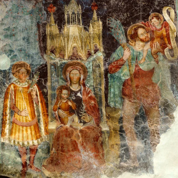 Clusone Bergamo Lombardy Talya Yüzünde Freskler Olan Tarihi Palazzo Komünü — Stok fotoğraf