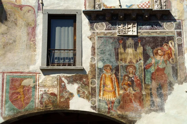 Clusone Bergamo Lombardy Italy Historic Palazzo Comunale Focus Fasde — стоковое фото