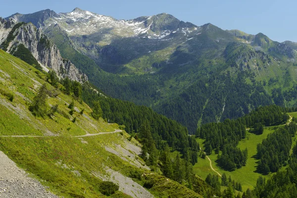 Paysage Montagneux Long Route Col Crocedomini Dans Province Brescia Lombardie — Photo