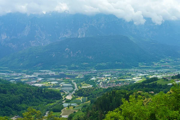 Paisagem Montanhosa Verão Longo Estrada Para Manghen Pass Trento Trentino — Fotografia de Stock