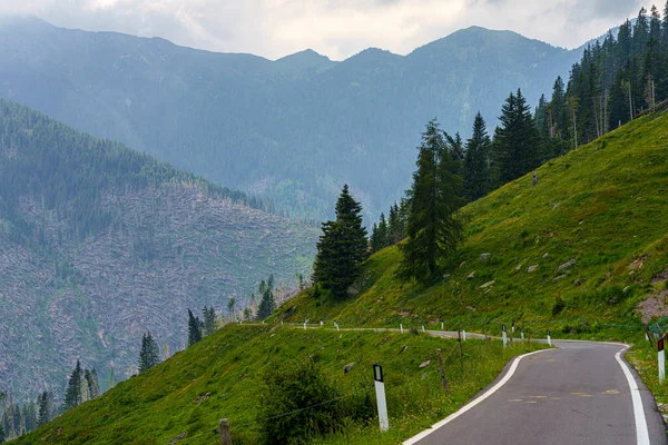 Paisagem Montanhosa Verão Longo Estrada Para Manghen Pass Trento Trentino — Fotografia de Stock