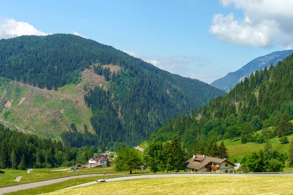 Horská Krajina Létě Podél Silnice Rolle Pass Trento Trentino Alto — Stock fotografie