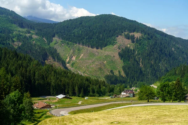 Paisagem Montanha Verão Longo Estrada Para Rolle Pass Trento Trentino — Fotografia de Stock