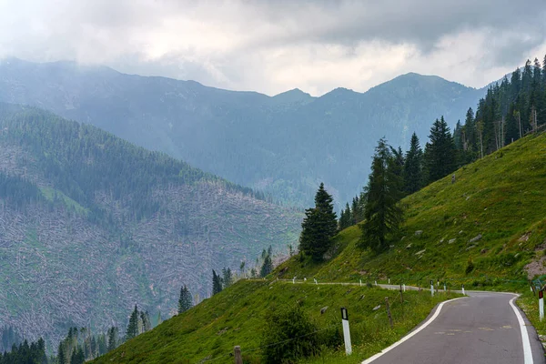 Paisagem Montanhosa Verão Longo Estrada Para Manghen Pass Trento Trentino — Fotografia de Stock