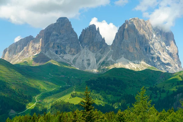 Hegyvidéki Táj Nyáron Mentén Pordoi Hágó Dolomitok Trentino Alto Adige — Stock Fotó