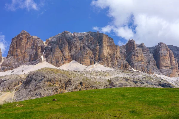 Horská Krajina Létě Podél Silnice Pordoi Průsmyku Dolomity Trentino Alto — Stock fotografie