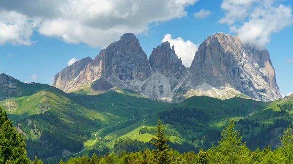 Paysage Montagne Été Long Route Col Pordoi Dolomites Trentin Haut — Photo