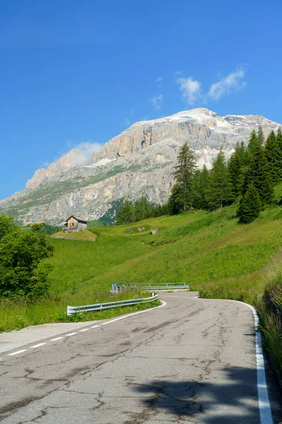 Mountain Landscape Summer Road Campolongo Pass Dolomites Belluno Province Veneto — Stock Photo, Image