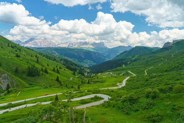 Berglandschaft Sommer Entlang Der Straße Zum Pordoipass Dolomiten Provinz Belluno — Stockfoto