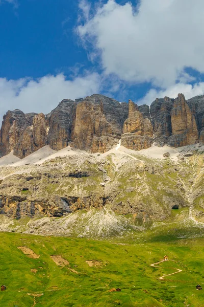 Horská Krajina Létě Podél Silnice Průsmyku Pordoi Dolomity Provincie Belluno — Stock fotografie