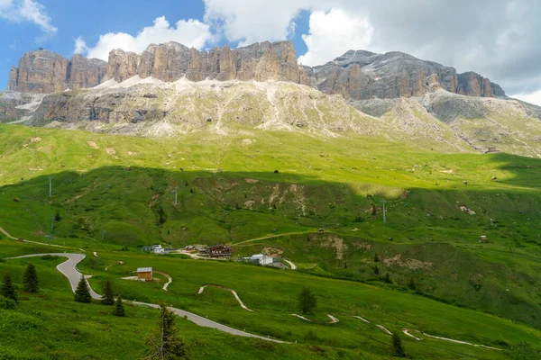 Horská Krajina Létě Podél Silnice Průsmyku Pordoi Dolomity Provincie Belluno — Stock fotografie