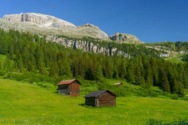 Mountain Landscape Summer Road Campolongo Pass Dolomites Bolzano Province Trentino — Stock Photo, Image