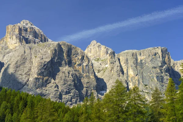 Paisagem Montanhosa Verão Longo Estrada Para Gardena Pass Dolomites Província — Fotografia de Stock
