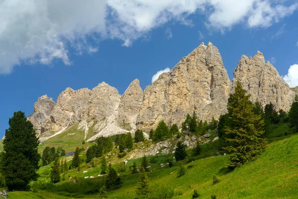 Yaz Aylarında Gardena Geçidi Boyunca Uzanan Dağ Manzarası Dolomites Bolzano — Stok fotoğraf