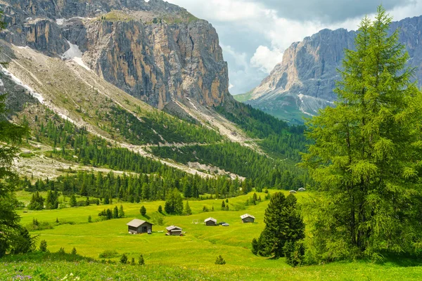 Horská Krajina Létě Podél Silnice Průsmyku Gardena Dolomity Provincie Bolzano — Stock fotografie