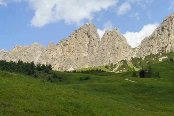 意大利Trentino Alto Adige Bolzano省Dolomites通往Gardena山口的路上夏季的山区景观 — 图库照片