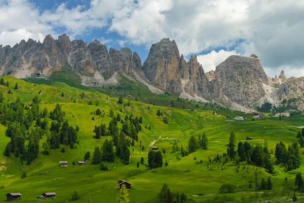 Paisaje Montaña Verano Largo Del Camino Paso Gardena Dolomitas Provincia — Foto de Stock