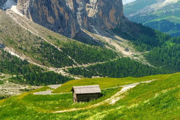 意大利Trentino Alto Adige Bolzano省Dolomites通往Gardena山口的路上夏季的山区景观 — 图库照片