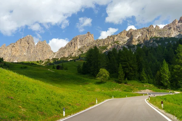 Paysage Montagneux Été Long Route Col Gardena Dolomites Province Bolzano — Photo