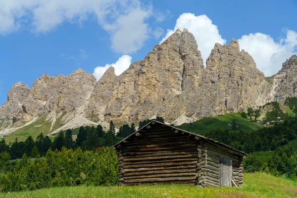 Krajobraz Górski Lecie Wzdłuż Drogi Przełęczy Gardena Dolomity Prowincja Bolzano — Zdjęcie stockowe