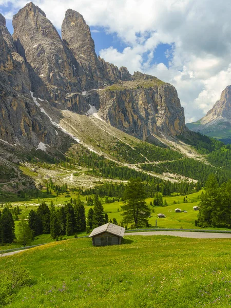 Yaz Aylarında Gardena Geçidi Boyunca Uzanan Dağ Manzarası Dolomites Bolzano — Stok fotoğraf