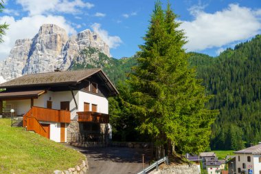 Yaz mevsiminde Selva di Cadore, Dolomites, Belluno ili, Veneto, İtalya 'daki Forcella Staulanza yolunda dağ manzarası.