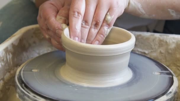 Handicraft courses pottery hobby work clay wheel — Stock Video