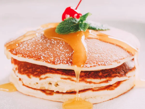 Restaurant menu american dessert pancakes cherry — Stock Photo, Image