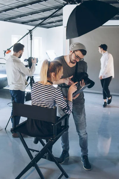 Professional photo studio fashion shooting — Stock Photo, Image