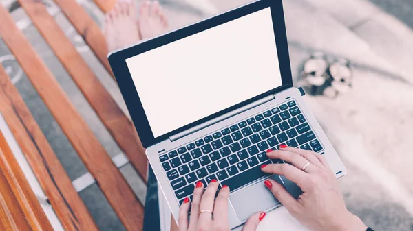 Modern technology remote job laptop white screen — Stock Photo, Image