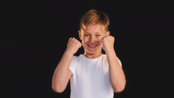 Happy boy portrait success achievement excited kid — Stock Video