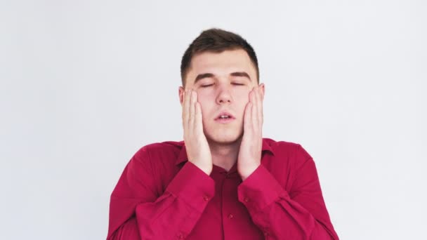 Worried man portrait frustration anxiety headache — Stock Video
