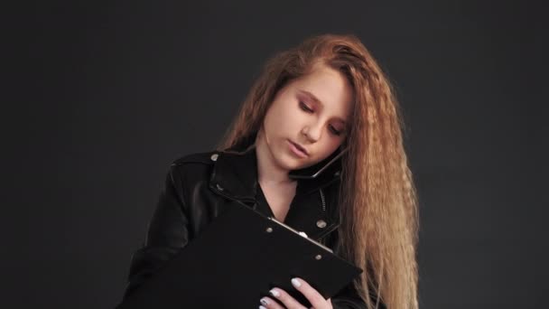 teen in business smart girl working talking phone